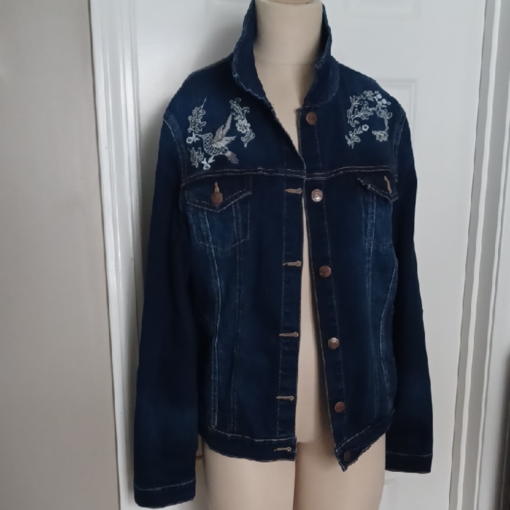 Navy Embroidered Denim Jacket